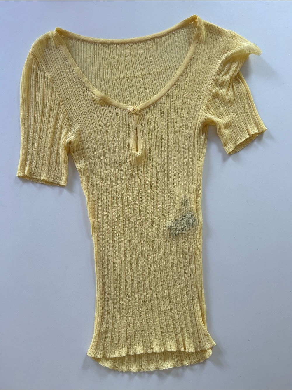 Jacquemus Pale Yellow Ribbed Short-Sleeve Knit Top